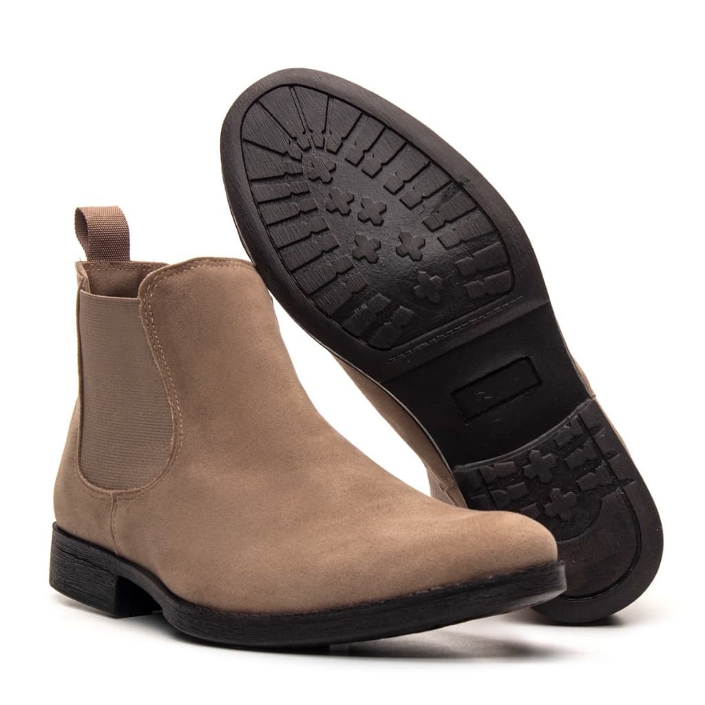 Bota Chelsea Botina Masculina Casual em Camurça Moderna Elegante e Confortavel Areia