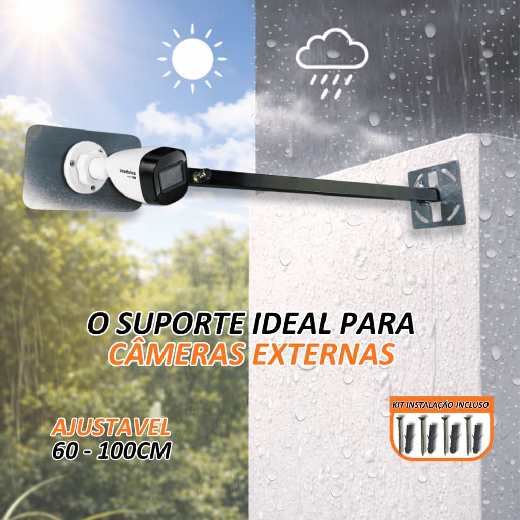 Suporte Para Câmera Externa 1 Metro Galvanizado Resistente Sol e Chuva Uso Profissional