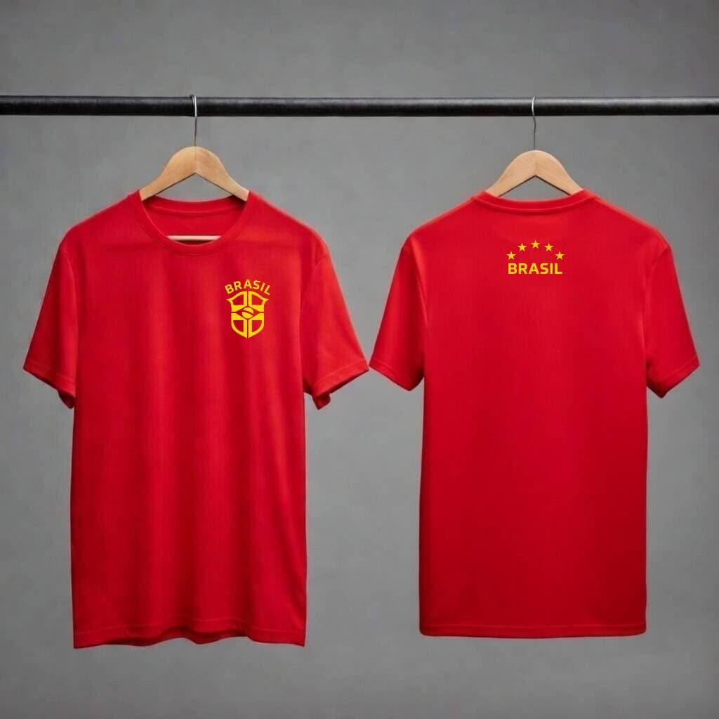 Camiseta Brasil Vermelha, Masculina e feminina Conforto Premium