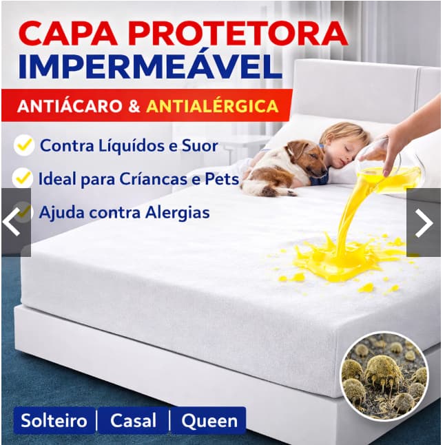 Capa Protetora Colchão Impermeável Solteiro Casal Queen Antiácaro Proteção Contra Líquidos Suor Xixi