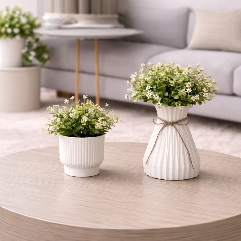 DV Kit Com 2 Vaso Decorativo com Buquê Artificial Realista | Decoração Pronta Moderna para Sala e Ambiente.