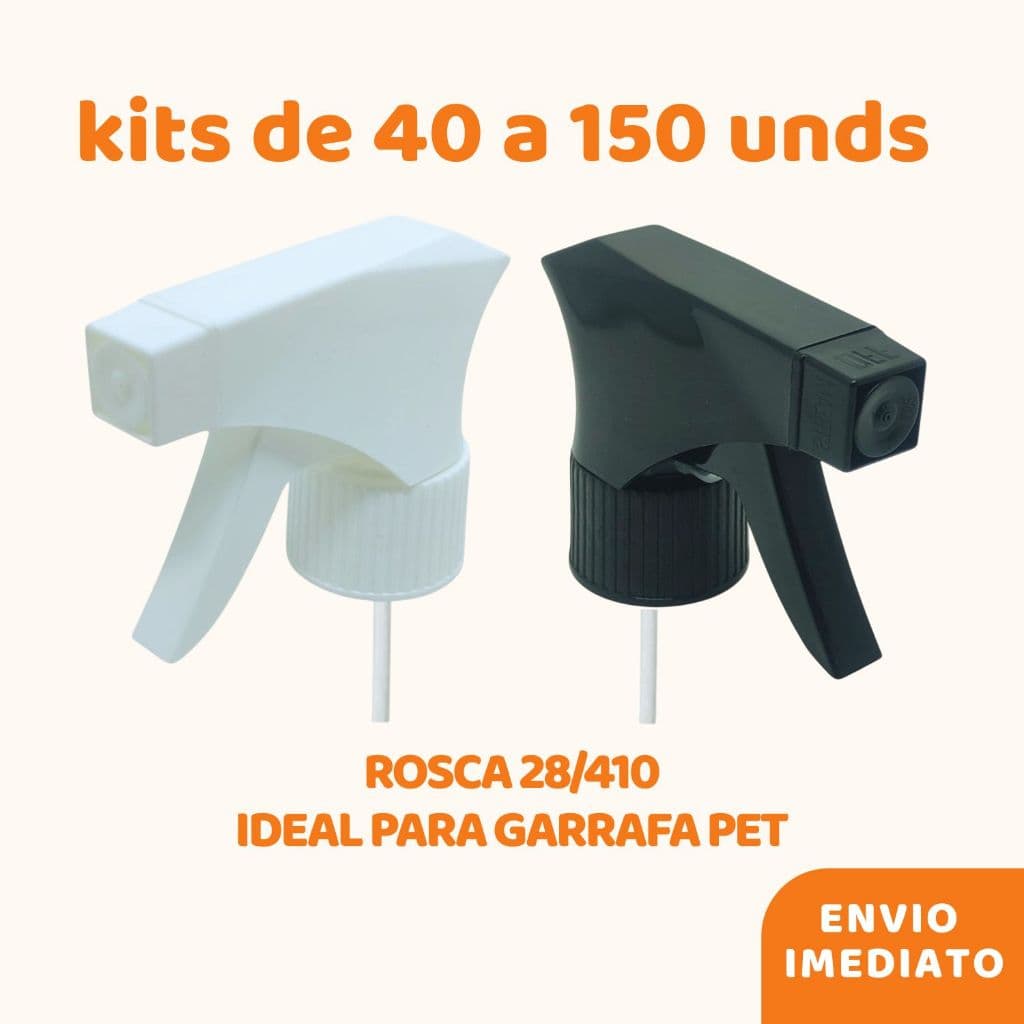 Kit Válvula Gatilho Spray Borrifador Branco/Preta - Rosca 28/410 – 40 a 150 Und - Atacado