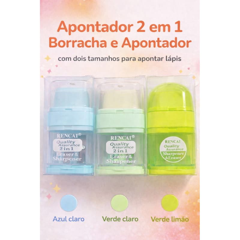 ✨ Apontador 2 em 1 com Borracha | Prático, Compacto e Funcional