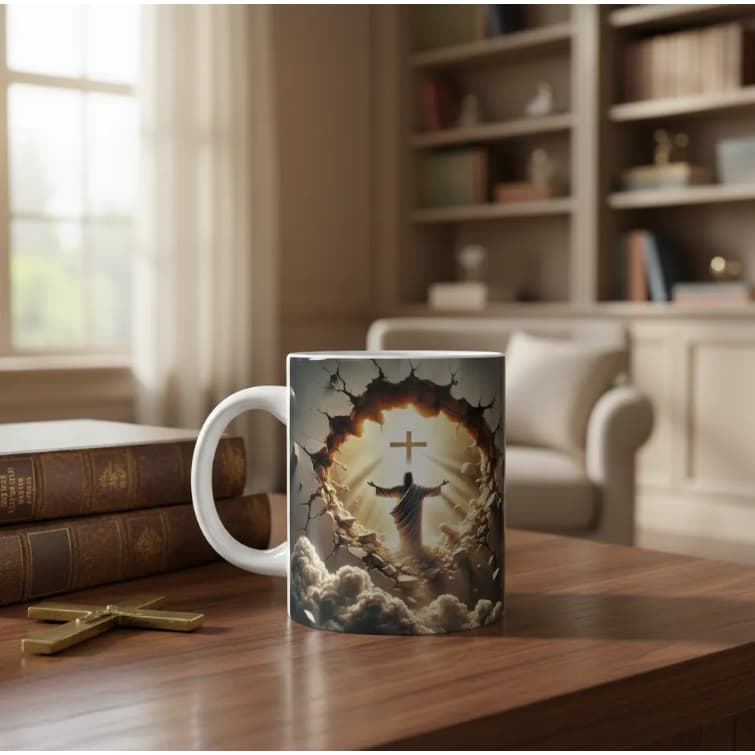 Caneca Porcelana Religiosa Jesus Cristo 3D Presente Fé