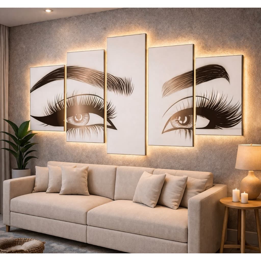 Quadros Decorativo Mosaico 5 Peças Cilios E Sobrancelas Mdf Para Salão de Beleza