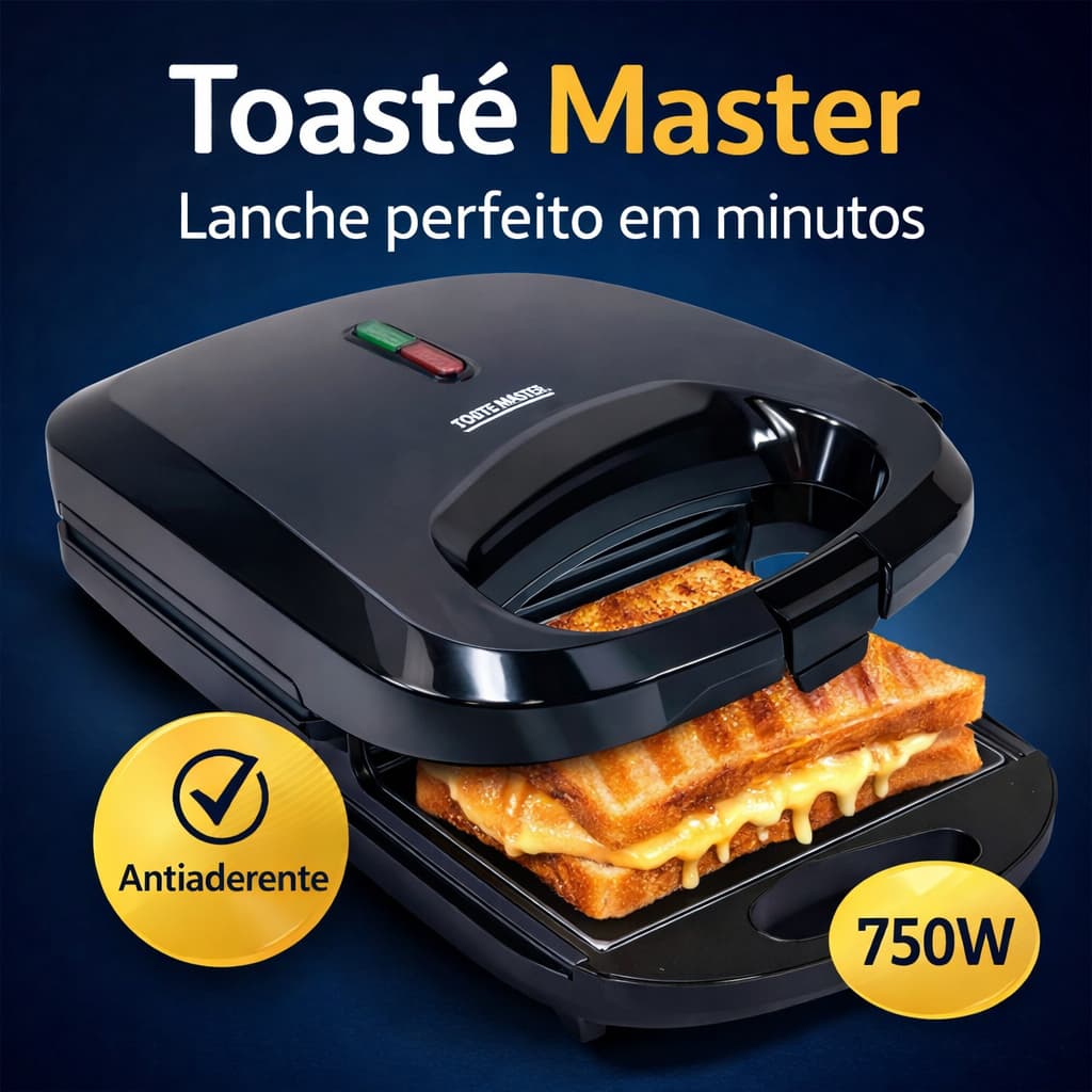 Sanduicheira Grill Master Pro 750W Antiaderente Compacta Elétrica Preta
