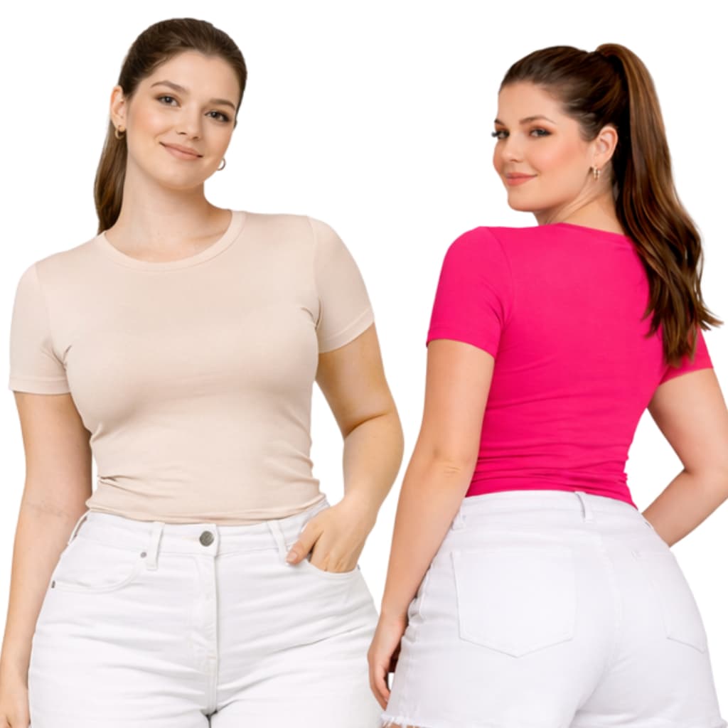 Blusa Feminina Plus Size Manga Curta Casual Moderna G1 46 G2 48 Versátil Confortável Oferta Imperdível