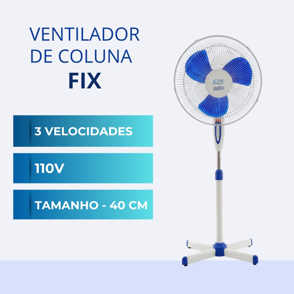 Ventilador Coluna 40cm Fix Branco 45W Silencioso Oscilante