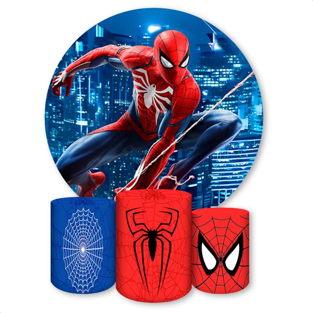 Painel Redondo + Capas de Cilindro Sublimados Para Festa Tema Aranha