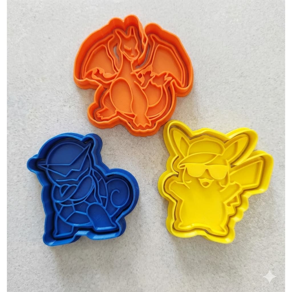 Kit 3 Cortador Marcador Pokemon Pikachu Charizard Pasta Americana