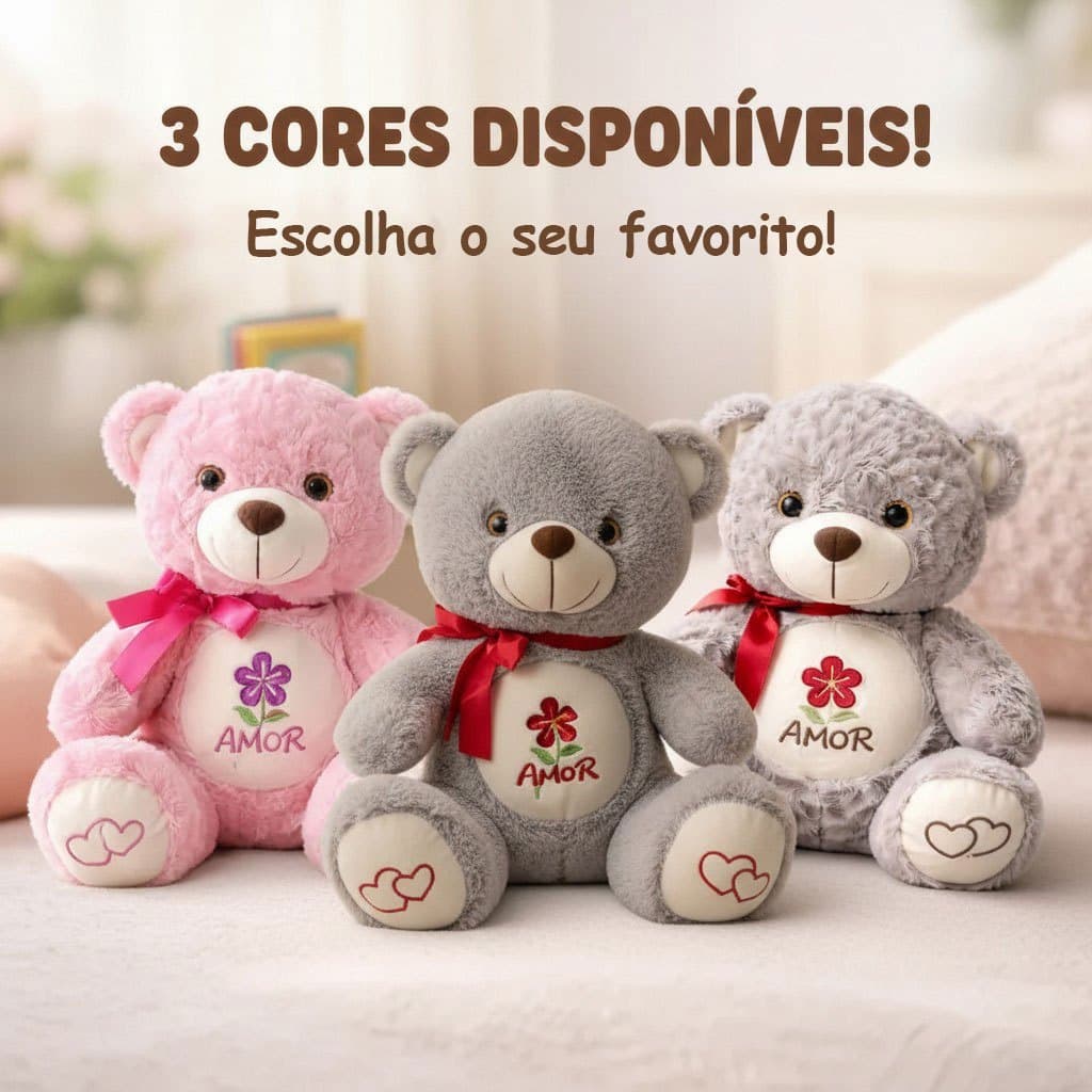 Urso de Pelúcia Musical 35cm Apaixonado Eu Te Amo com Luz LED Antialérgico Presente Romântico
