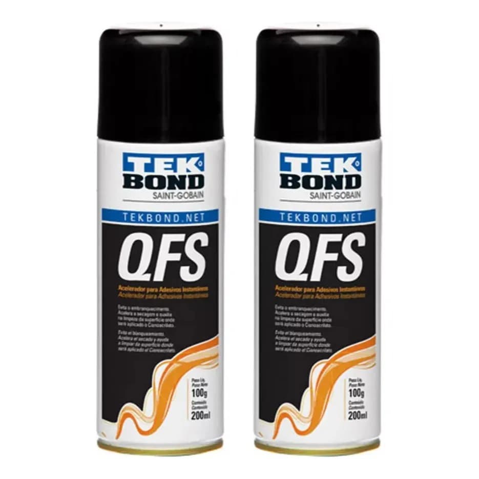 Kit 2 Acelerador QFS Aerossol 200ml Tekbond Ativar Secagem Colagem Super Cola Alta Performance