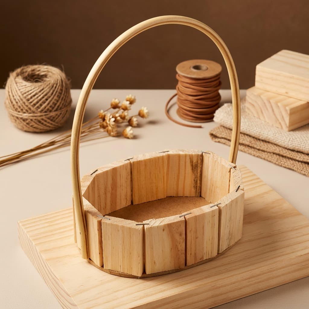 Kit Cesta Fraldeira Oval de Madeira Pinus com Alça - Organizador Decorativo para Presentes
