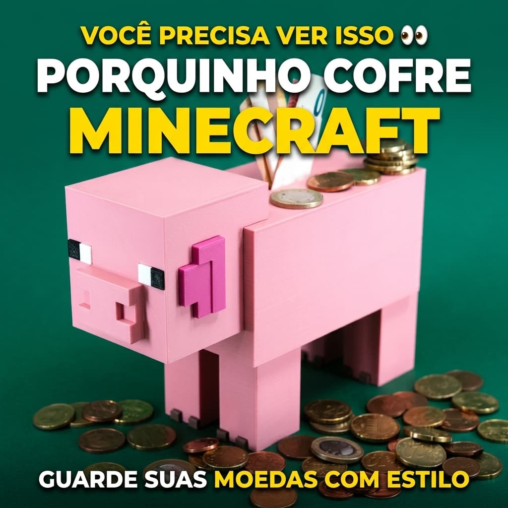 Cofre Porco Minecraft Pixel Art – Cofrinho Decorativo Gamer Premium