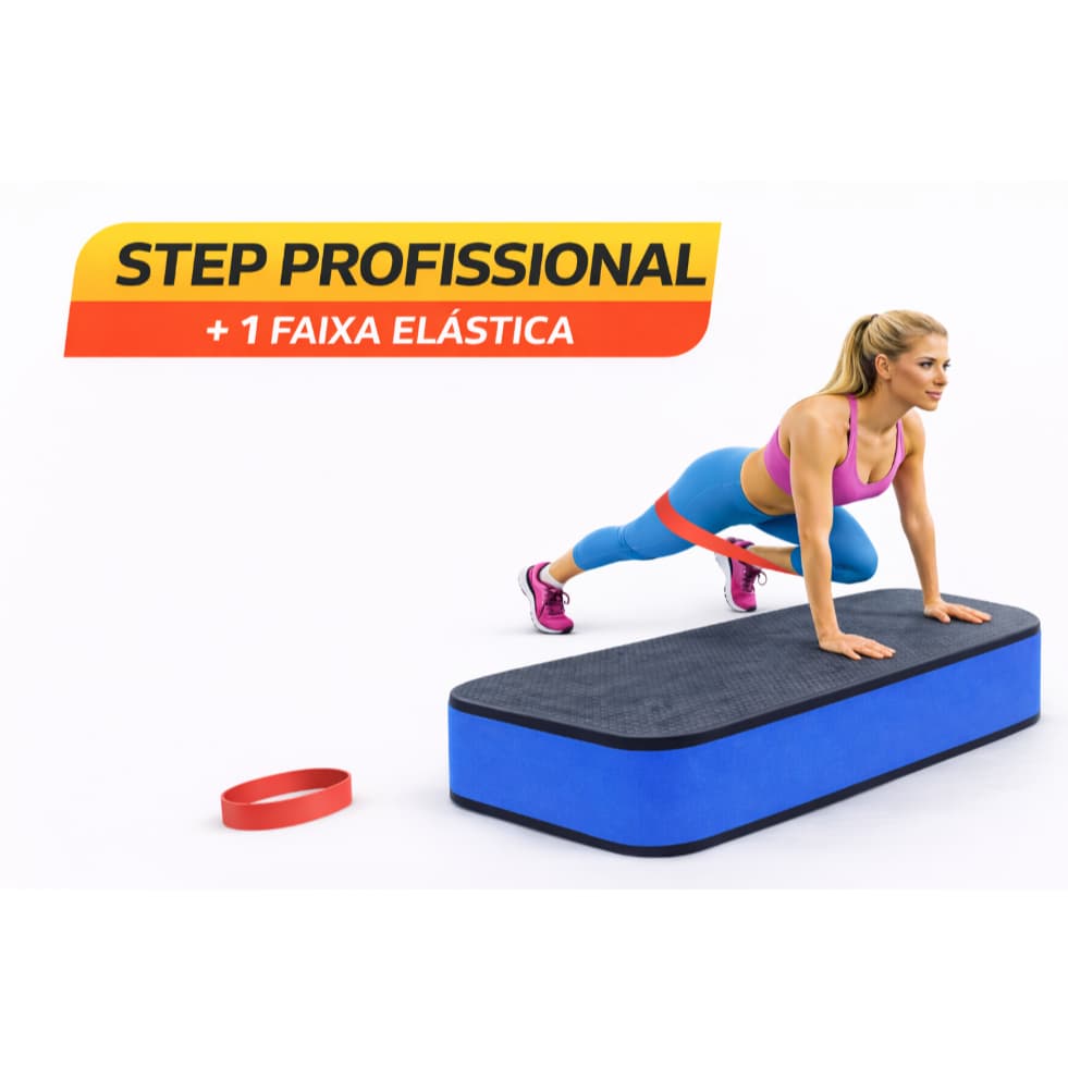 Step Profissional 60x30x10 + Faixa Elástica Academia Fitnes