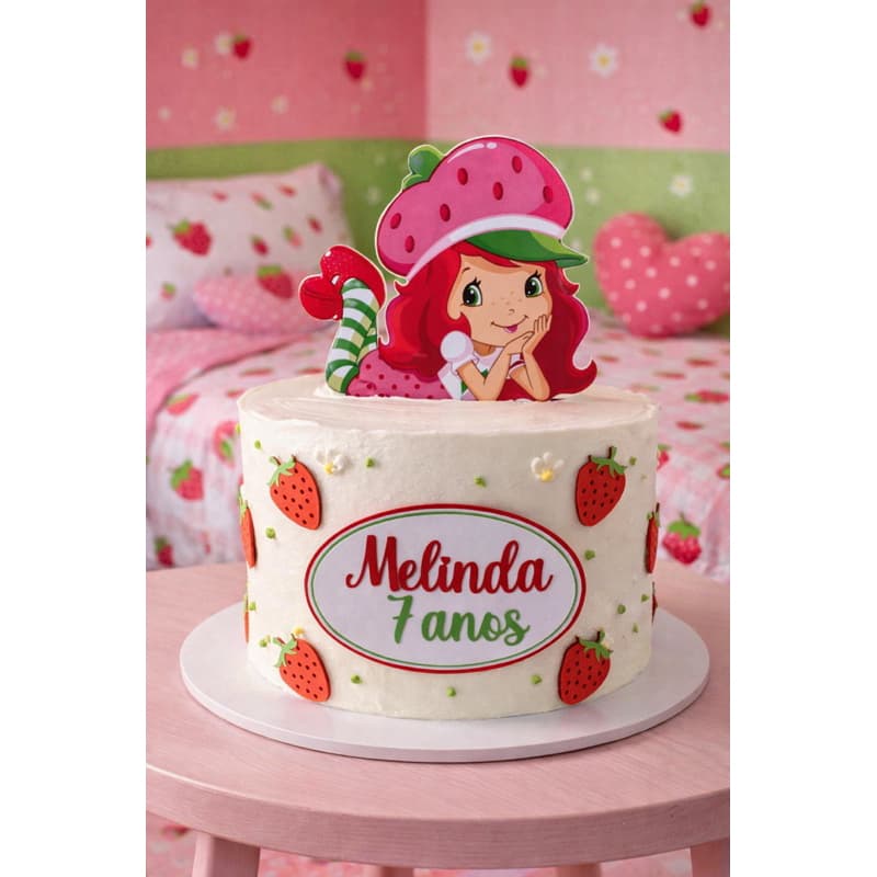 topo Topper de bolo tema moranguinho personalizado com nome