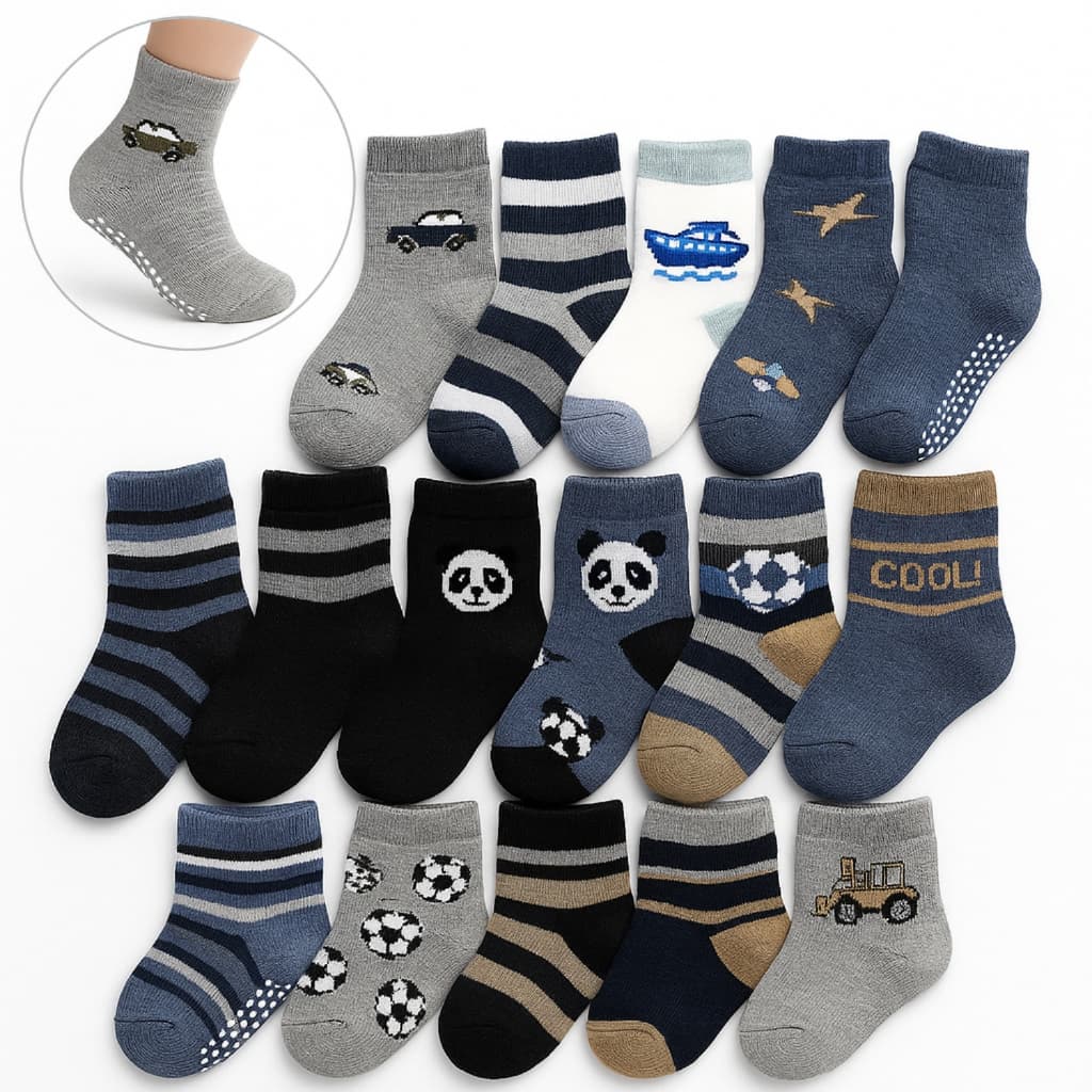 Kit Meia Infantil 12 Pares Antiderrapante Menino Menina Barato