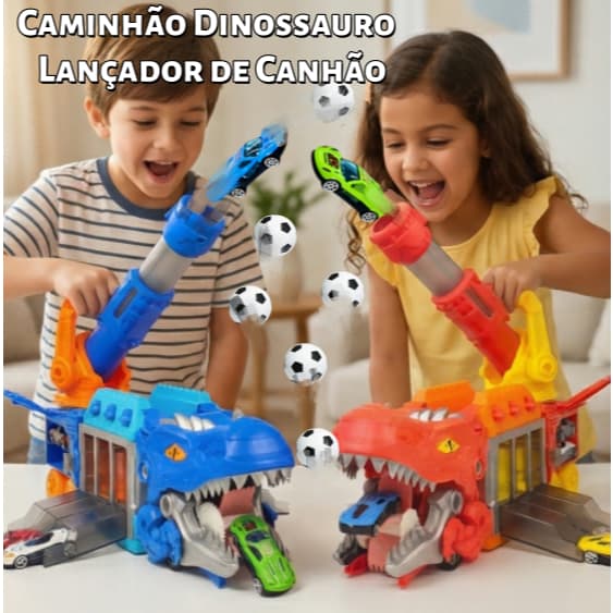 Dinossauro Jurassic – 6 Carrinhos de Metal, 6 Bolinhas e Canhão Lançador, Brinquedo Infantil!