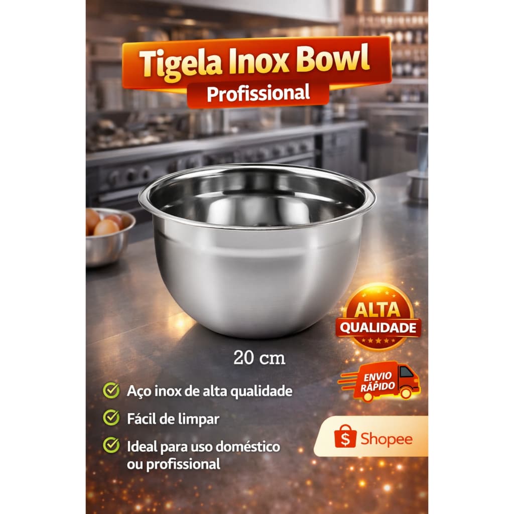 Tigela Inox Bowl Profissional Aço Inox Resistente Cozinha Multiuso 18cm 20cm 22cm 24cm 26cm 28cm