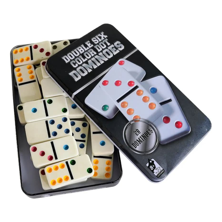 Caixa De Metal De Dominó De 6 Cores Com 28 Peças Jogo