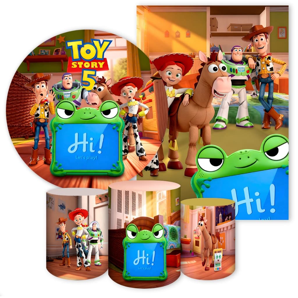Kit Capas Painel De Festa Sublimado Tecido Helanca Tema Filme Infantil Cowboy