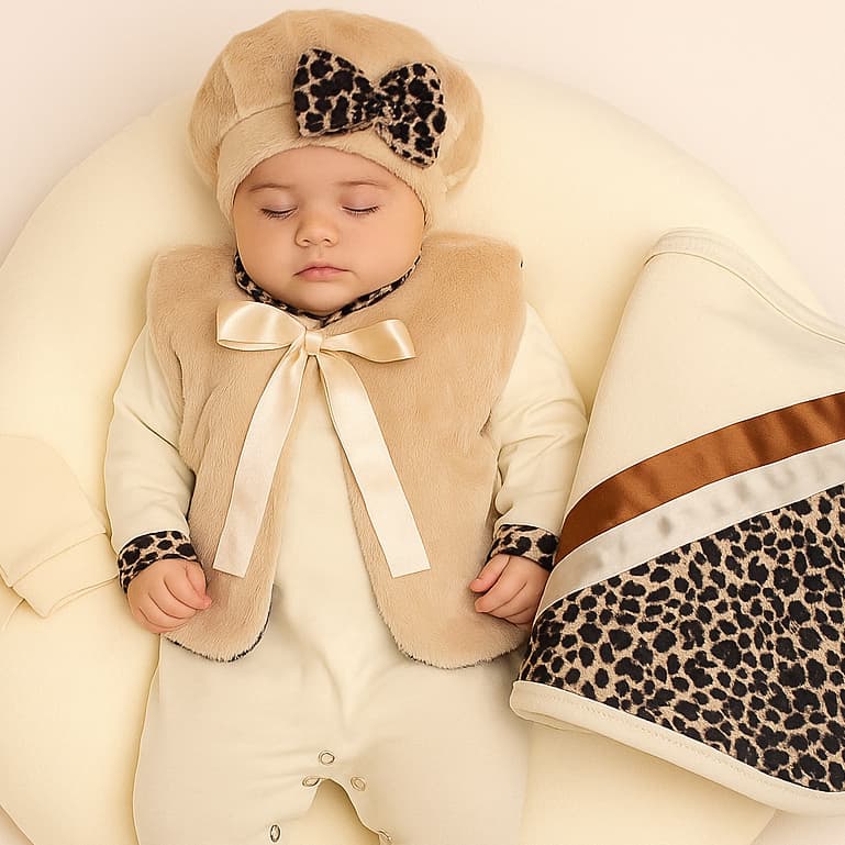 Saída Maternidade Oncinha 5 Peças Luxo  Conforto para o Primeiro Look da Sua Princesa Roupa de Bebe