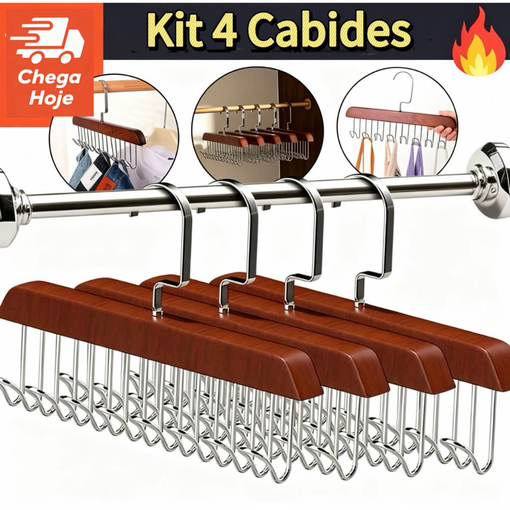 Kit 4 Cabide de Madeira Multi-uso Para Cintos Gravatas Cachecóis Sutiãs Colares Organizador em Geral