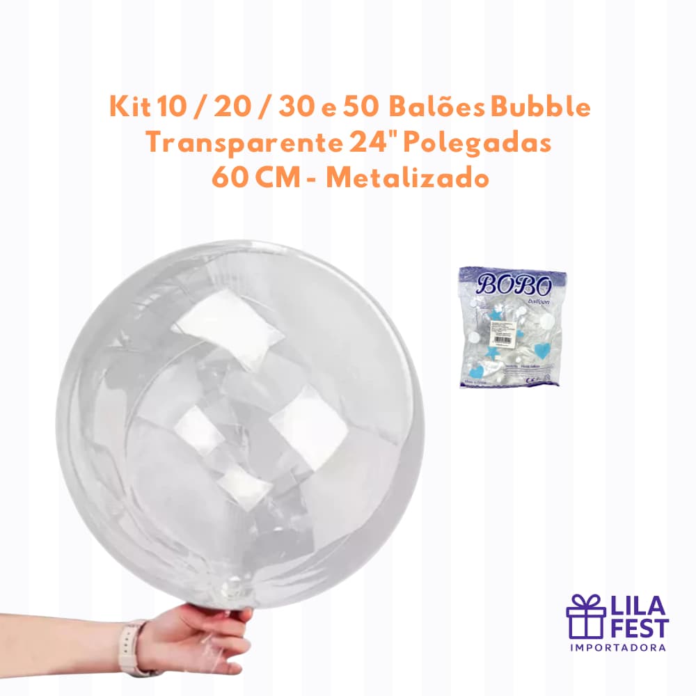 Kit 10/20/30/50 unid Balões Bubble Transparente 24” Polegadas Decoração Festa Personalizado Premium