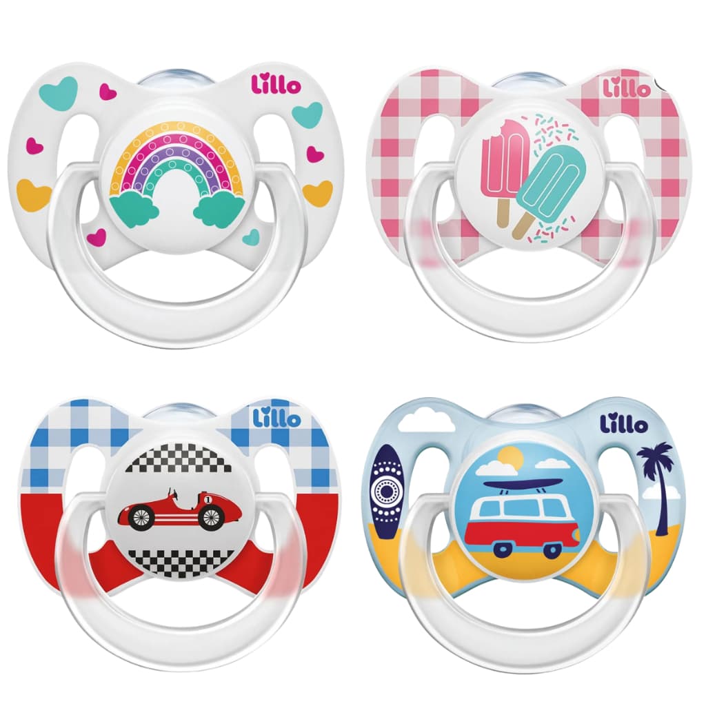 Chupeta Lillo Funny Ortodôntica com Alça Bico Silicone Ventilação Extra Menina/Menino +6 Meses