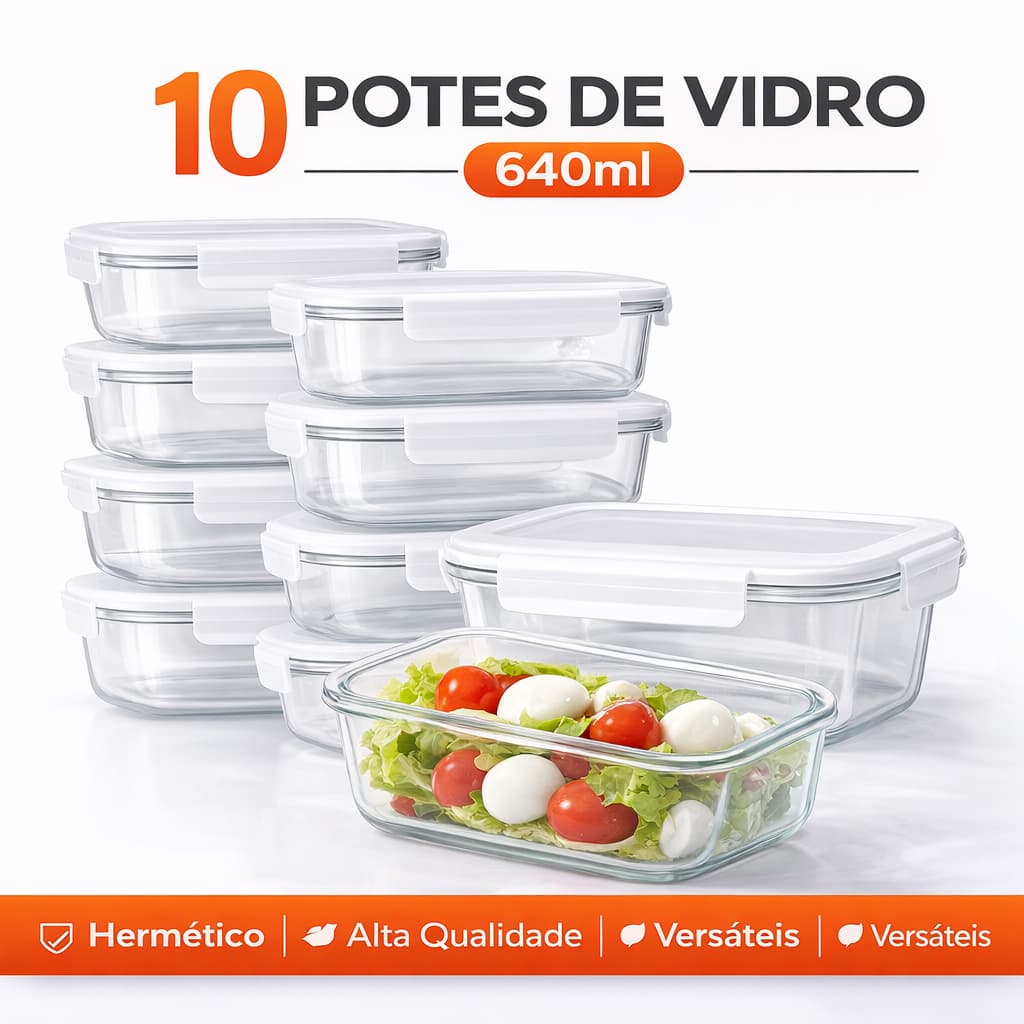 Conjunto Potes Vidro Hermético Mantimentos Marmita 640ml