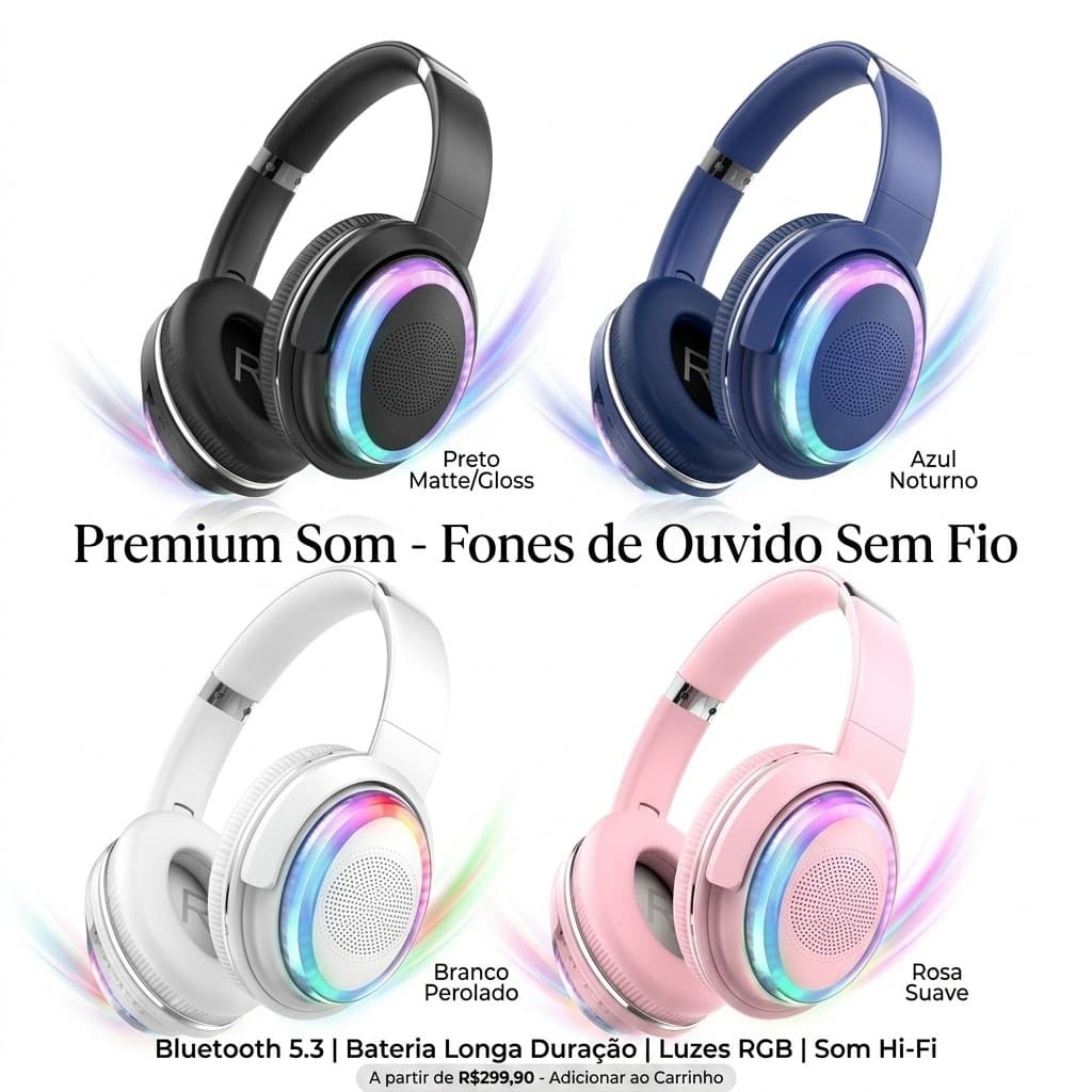 Fone de Ouvido Headset Bluetooth com Iluminação RGB Colorida JB -BT880 Estilo e Qualidade de Som!