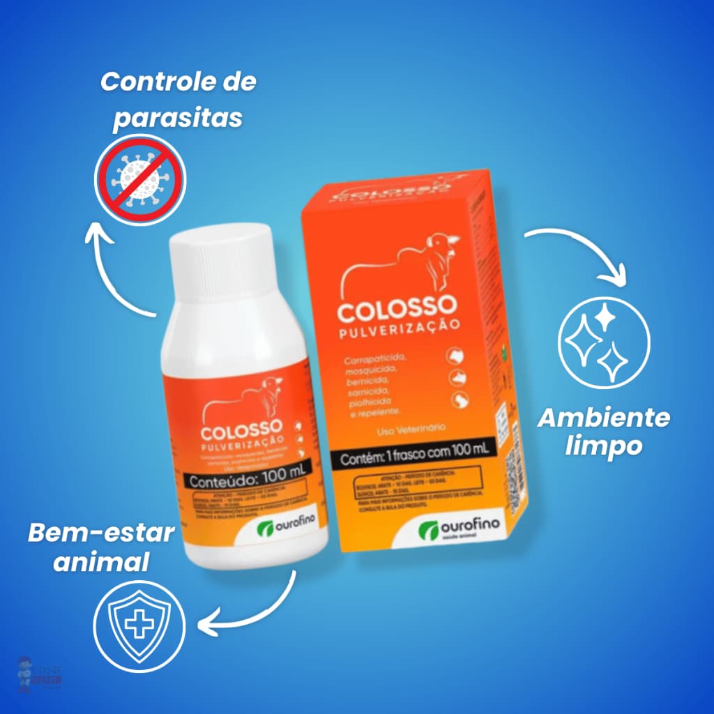 Colosso Pulverização 100ml Ourofino Eficaz Contra Carrapatos - Bovinos, Suínos e Aves
