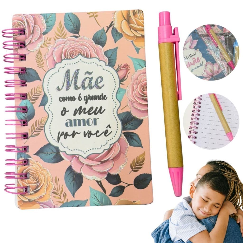 Bloquinho de Anotações com Caneta Dia das Mães Presente Criativo Lembrancinha Caderneta Porta Recados Kit Papelaria