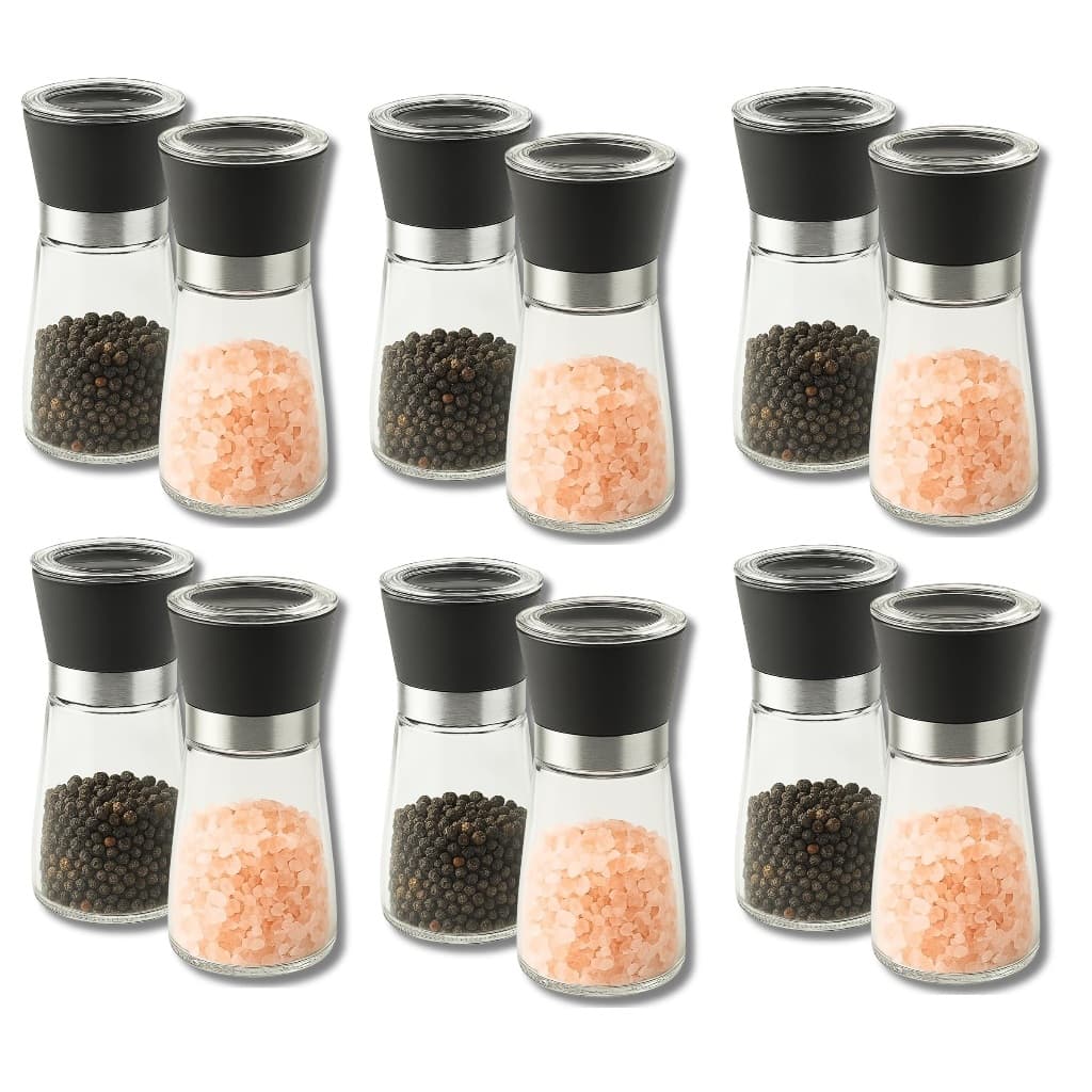 Kit 12 Moedor De Temperos Sal Grosso Pimenta Do Reino Vidro Com Tampa Preto pimenteiro saleiro