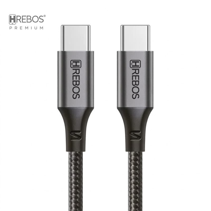 Cabo Turbo Midnight Type-C para Type- C com tecido trançado e pontas reforçadas - Hrebos Premium CB-363 C Entrega Full