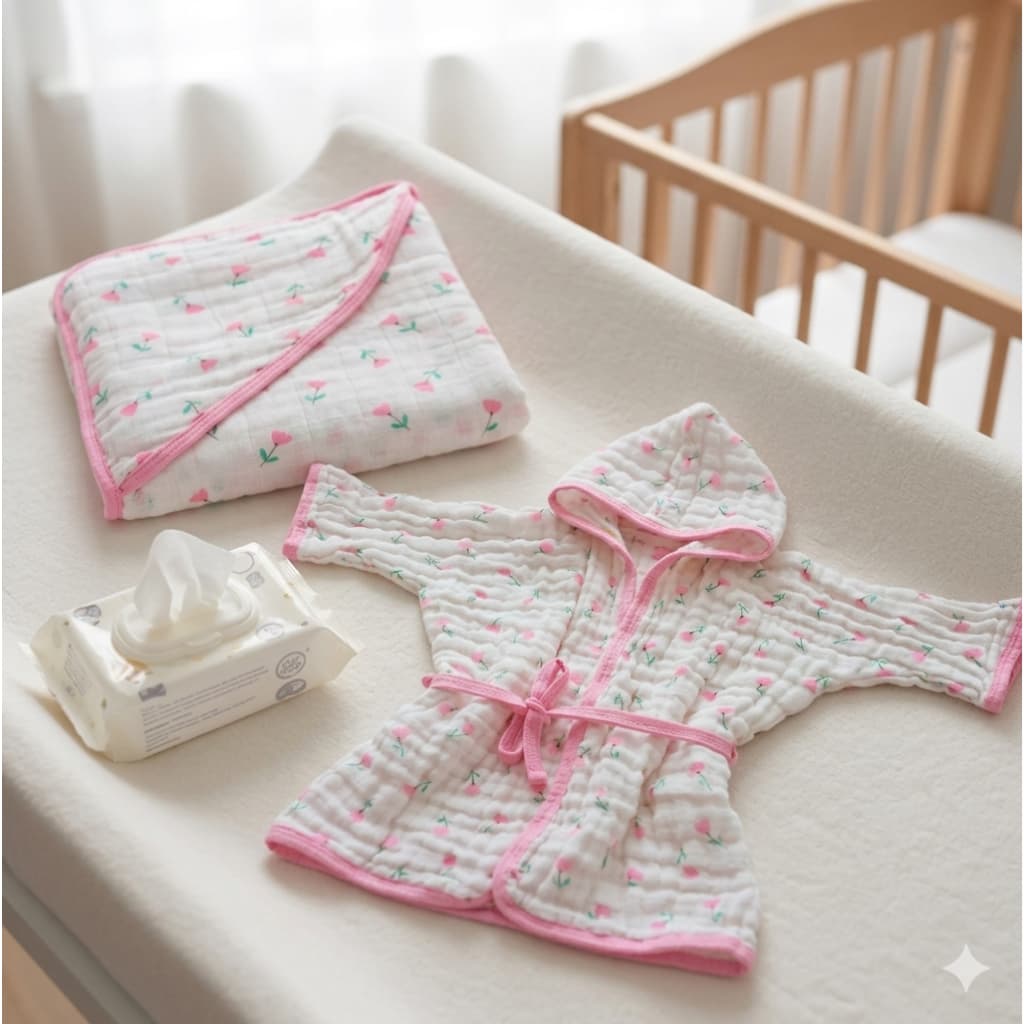 Kit 1 Toalha de Banho Bebe  com Capuz de Fralda Soft + 1 Roupão com Capuz Soft 100% algodão Enxoval
