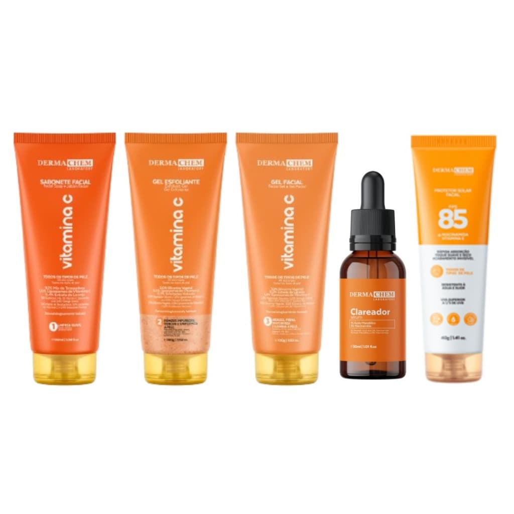 Rotina Skincare ESSENCIAL Glow Vitamina C Anti Idade Manchas  Dermachem - 5 ITENS