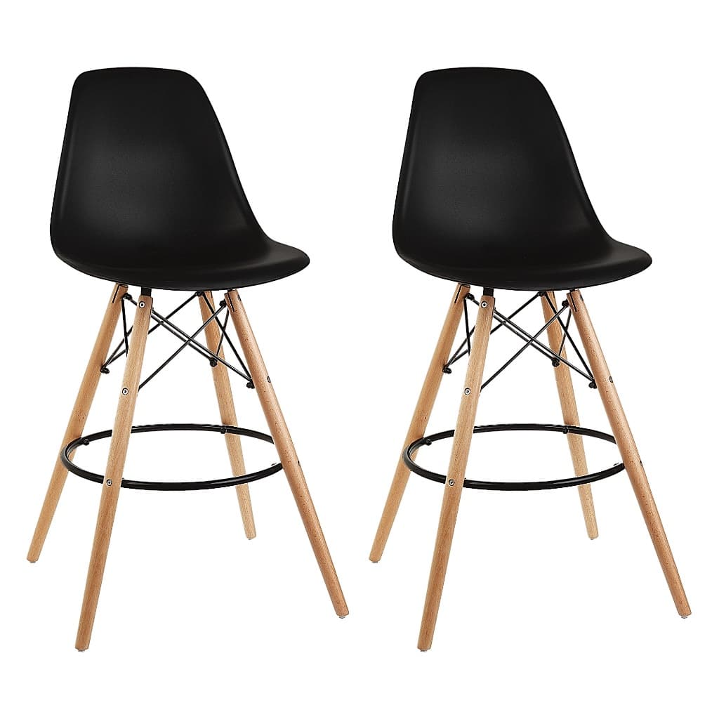 Kit 2 Banquetas Alta Eiffel Eames Base Madeira Cozinha Bar