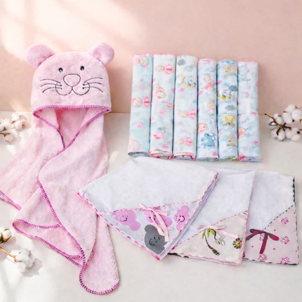 Kit Enxoval Bebê 15 Peças Toalha Bordada Manta Fralda Algodão