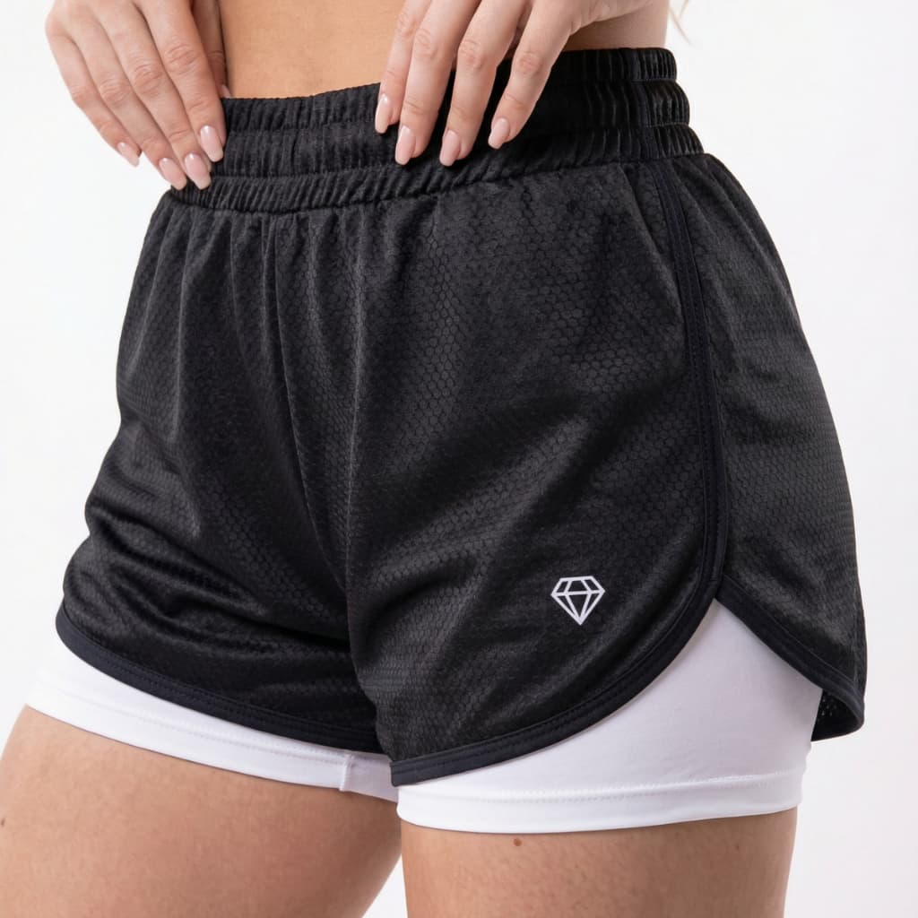 Short Duplo Compressão Feminino 2 em 1 Academia Corrida Cintura Alta Com Elastano