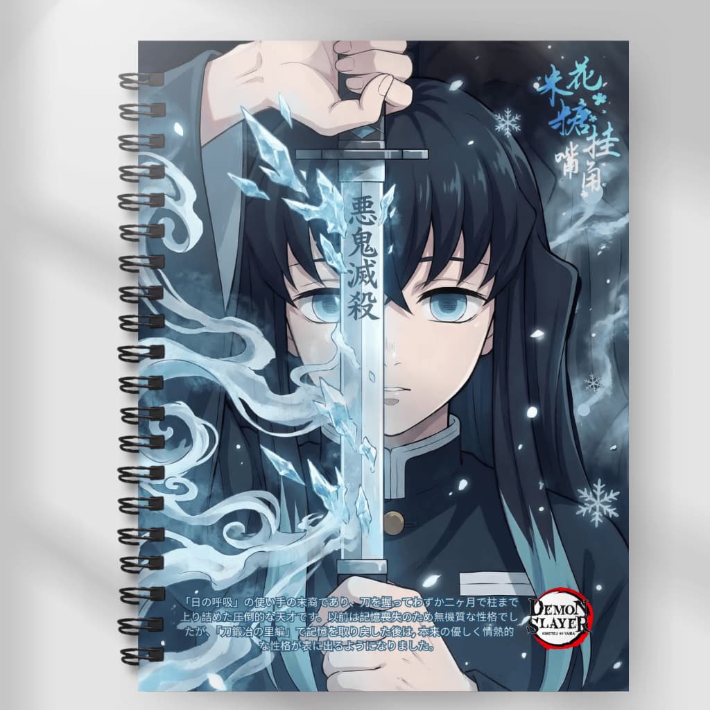 Caderno Universitário Demon Slayer Tokito Muichiro Premium 80 Folhas Capa Dura e Adesivos