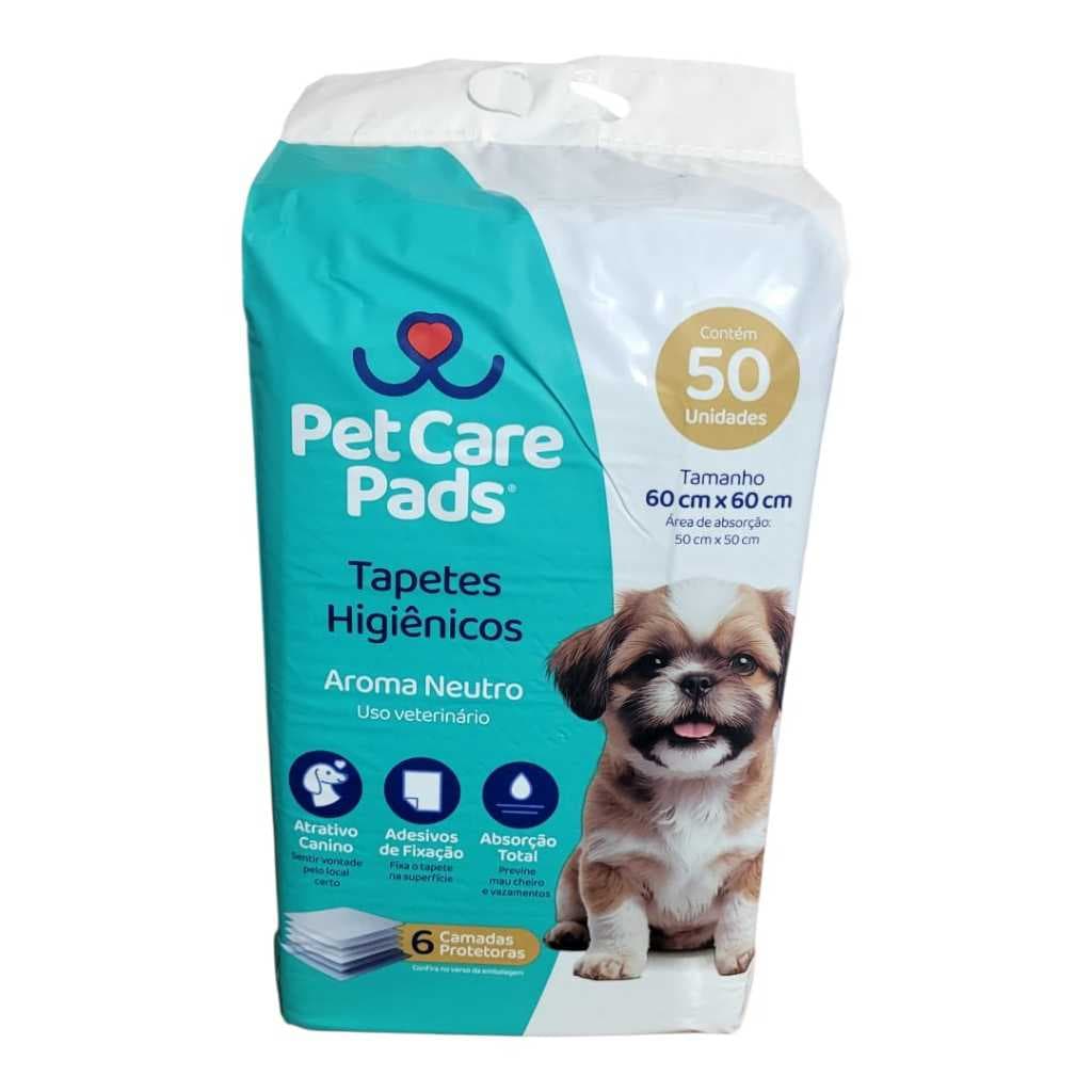 Tapete Higiênico Pet Care Pads 60x60 Com 50 Und Super Absorção