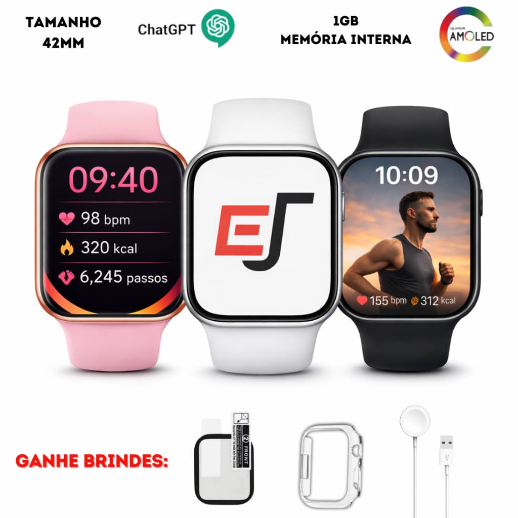 Relógio Smartwatch W10 Mini 42mm Series 10 Feminino Masculino Amoled Memória Interna + Brindes