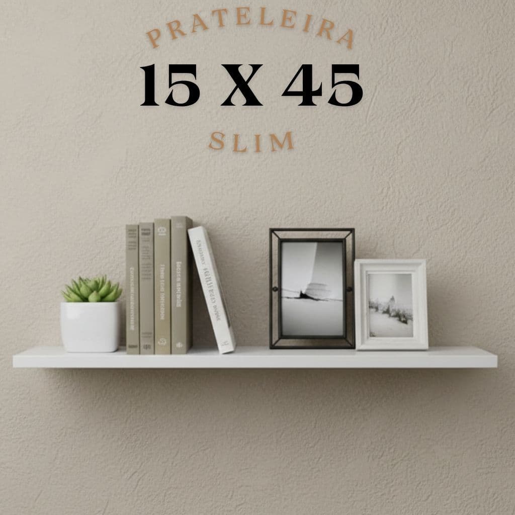 Prateleira MDF 15x45 Branca Nicho Decorativo Parede Organização Quarto Sala Cozinha