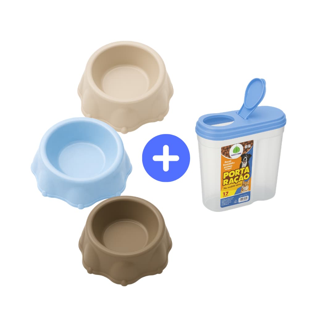 Kit 06 Comedouro e 06 Porta Ração Pequeno Médio Grande Plástico Colorido Tigela Cachorro e Gato