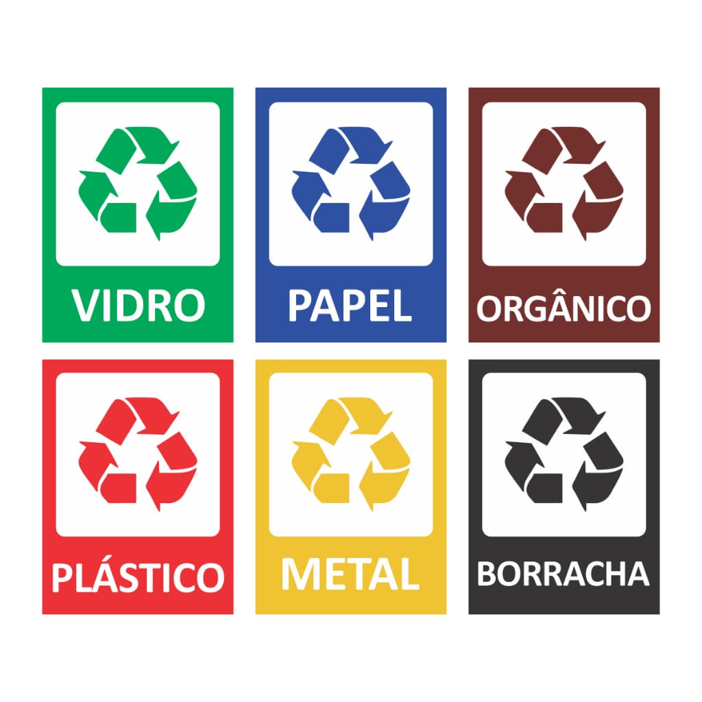 Kit De 6 Adesivos Coletas Seletivas Reciclagem Lixo 15x20