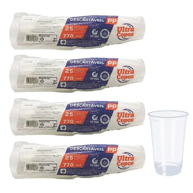 COPO 770ml DESCARTÁVEL LISO PP ULTRA  KIT 25/50/100 UNIDADES CHOPP CERVEJA SUCO AÇAI