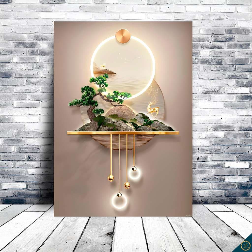 Quadro Decorativo Abstrato Ilha Nórtico Dourado Gold Casa Sala Quarto Hall Decoração Parede