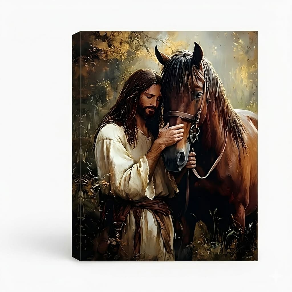 Quadro Decorativo Jesus com Cavalo – Arte Religiosa Moderna para Sala e Quarto Hall