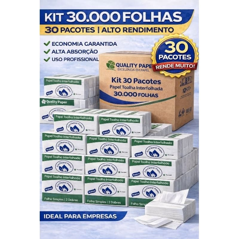 Papel Toalha Interfolhado 30.000 Folhas 30 Pacotes Branco 2 Dobras Alta Qualidade Direto Fábrica Envio Imediato29
